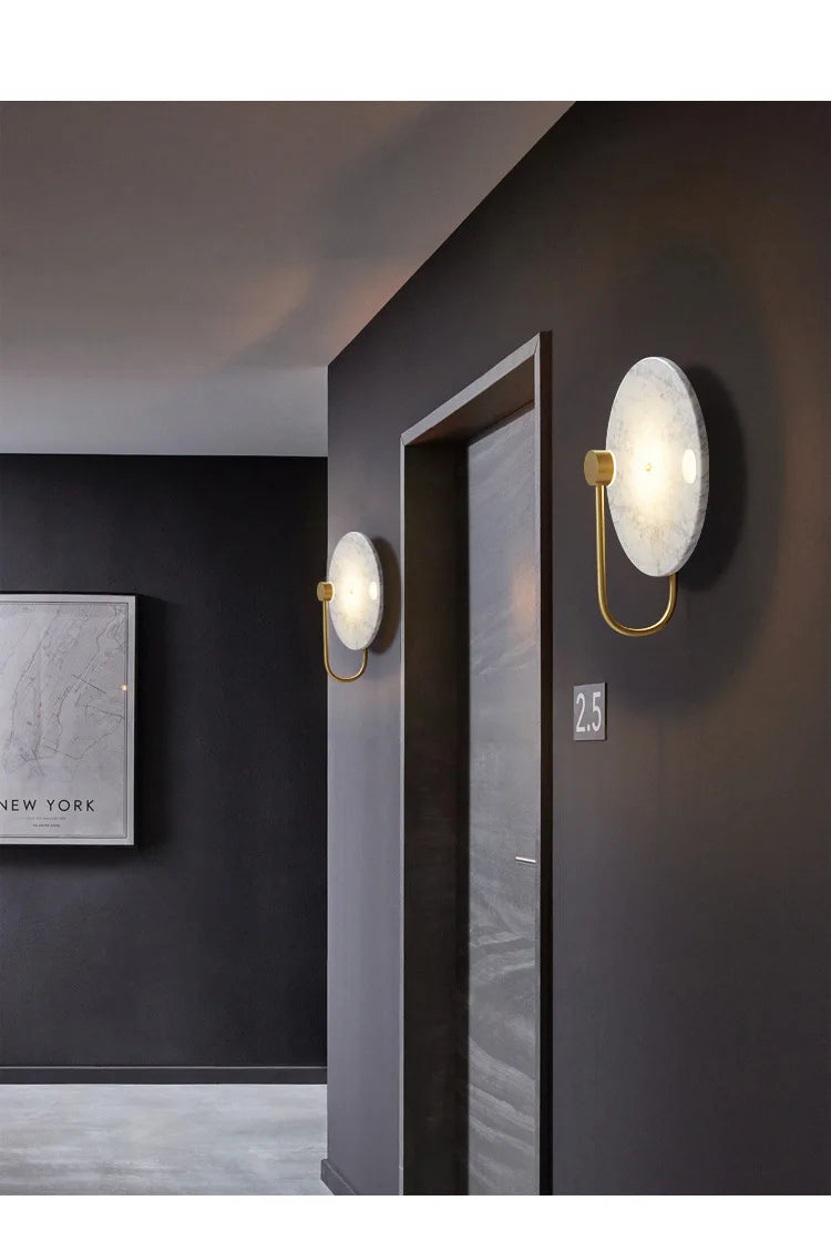 Nordic Modern Designer Minimalist Marble Circular Wall Lamp Corridor Study Bedroom Bedside Led Lights Tv Background  Decor