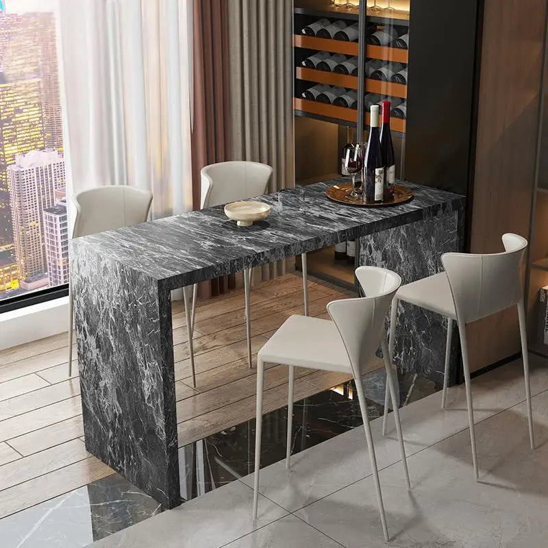 Quartz Stone Breakfast Bar, Kitchen Island with Dining Table & Cabinet, Stain Resistant & High Hardness, Custom Modern Design