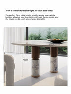 Natural Marble Dining Table with Walnut Base, Minimalist Luxury Villa Long Table, Eco-Friendly & Moisture-Proof, Customizable