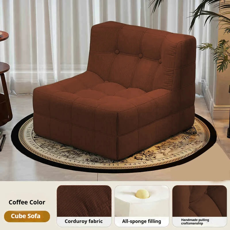 Retro Waffle Texture Chaise Lounge, Chenille Compression Sofa Single Seater, High Resilience & Durable, Modern Luxury Design