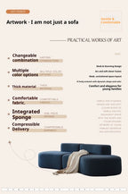 Fabric Sofa, Cashew Shape Compression Couch with High-Resilience Foam, Velvet Upholstery, Non-Deformation, Roll-Pack Design