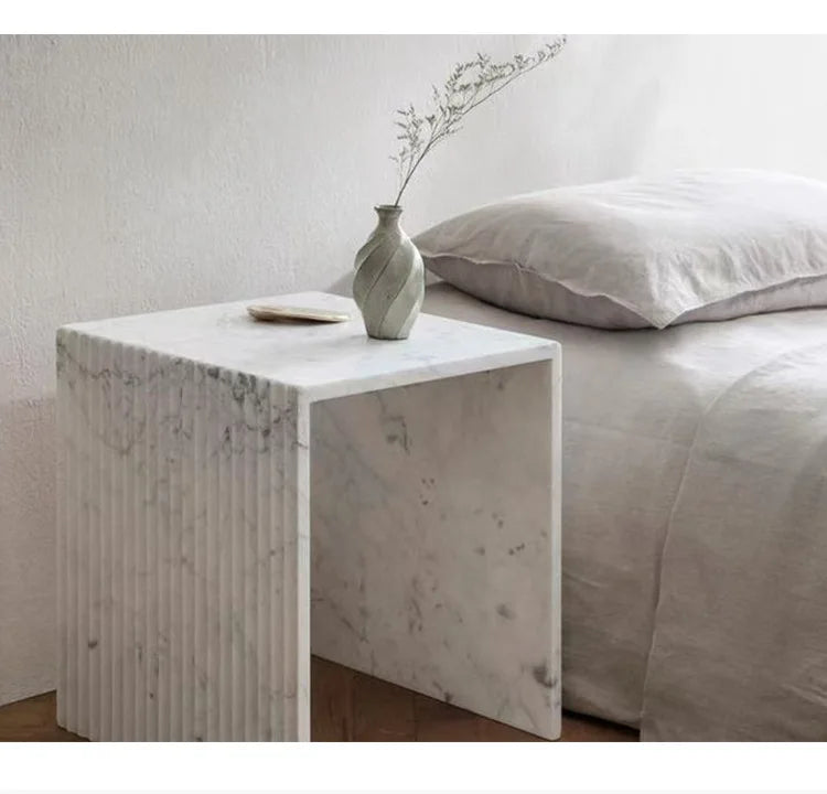 Italian Minimalist Calacatta Side Table, Mobile Square End Table for Living Room, One-Piece Natural Marble, Artistic & Customize