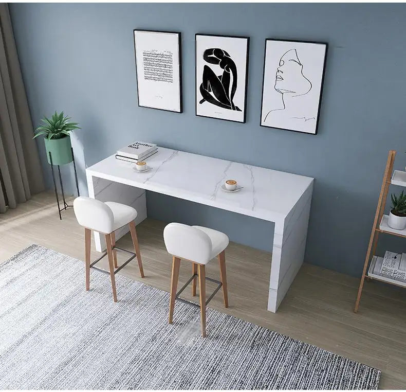 Quartz Stone Breakfast Bar, Kitchen Island with Dining Table & Cabinet, Stain Resistant & High Hardness, Custom Modern Design