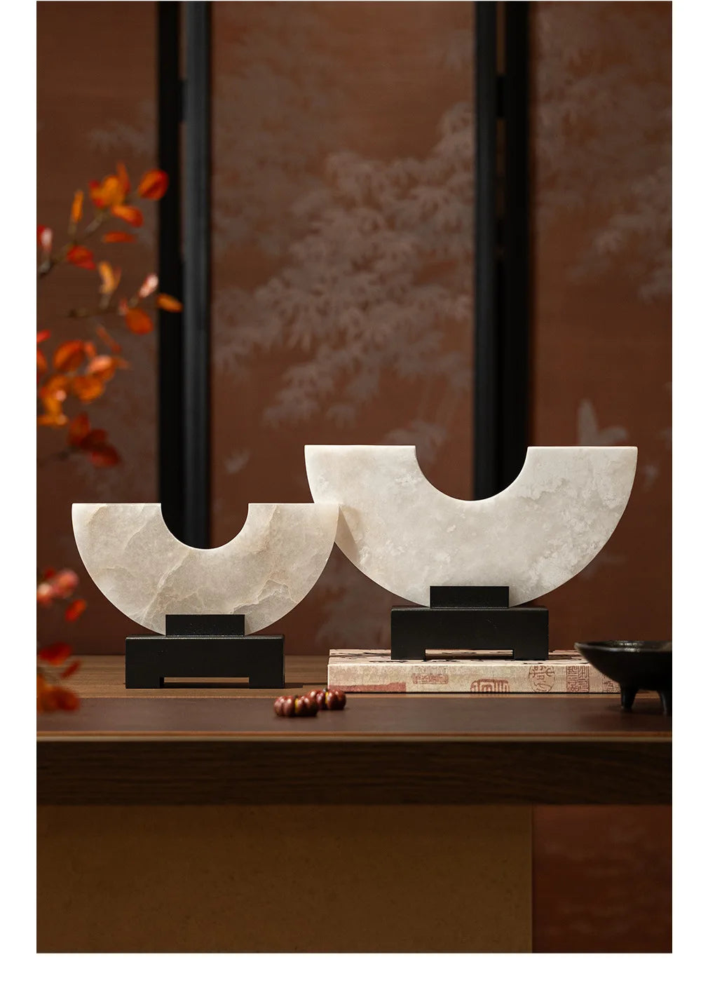 Imitate Jade Marble Semi-circular Ornaments Desk Decoration Natural Stone Sculpture Creative Crafts Room Aesthetic Decor