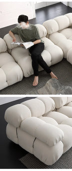 Cream Modular Sofa Set, Cat-Proof Teddy Fabric 3-Seater with Latex-Foam Fill, Imported Pine Frame, Nordic Retro Style