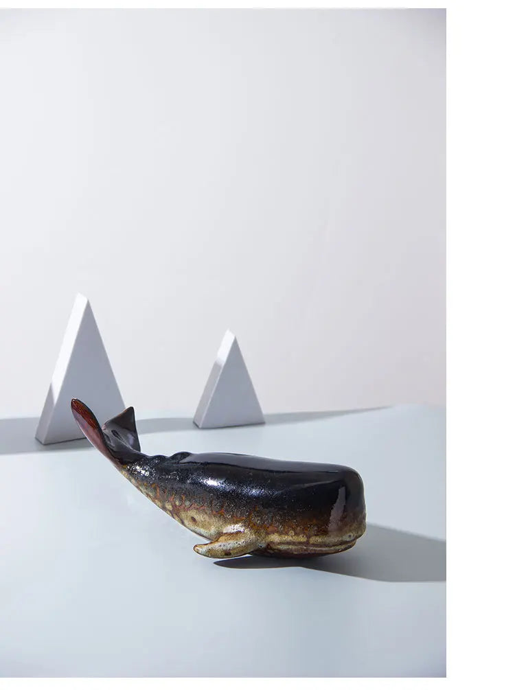 Creative Whale Ceramic Sculpture Modern Crafts Porcelain Ornaments Desk Decoration Simulated Whale Statue Room Aesthetic Decor