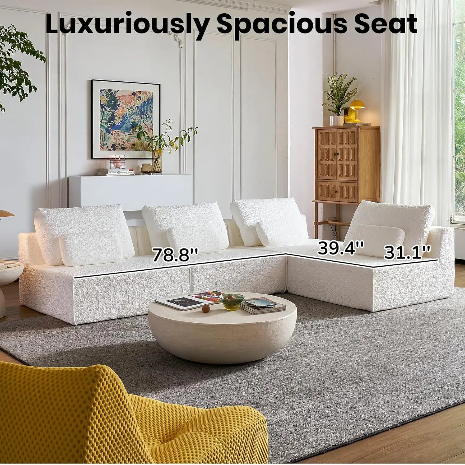 79‘’ Boneless Cloud Couch,Spacious Deep Seat Modular Sectional Sofa -Chenille Upholstered Couches for Living Room, Customized