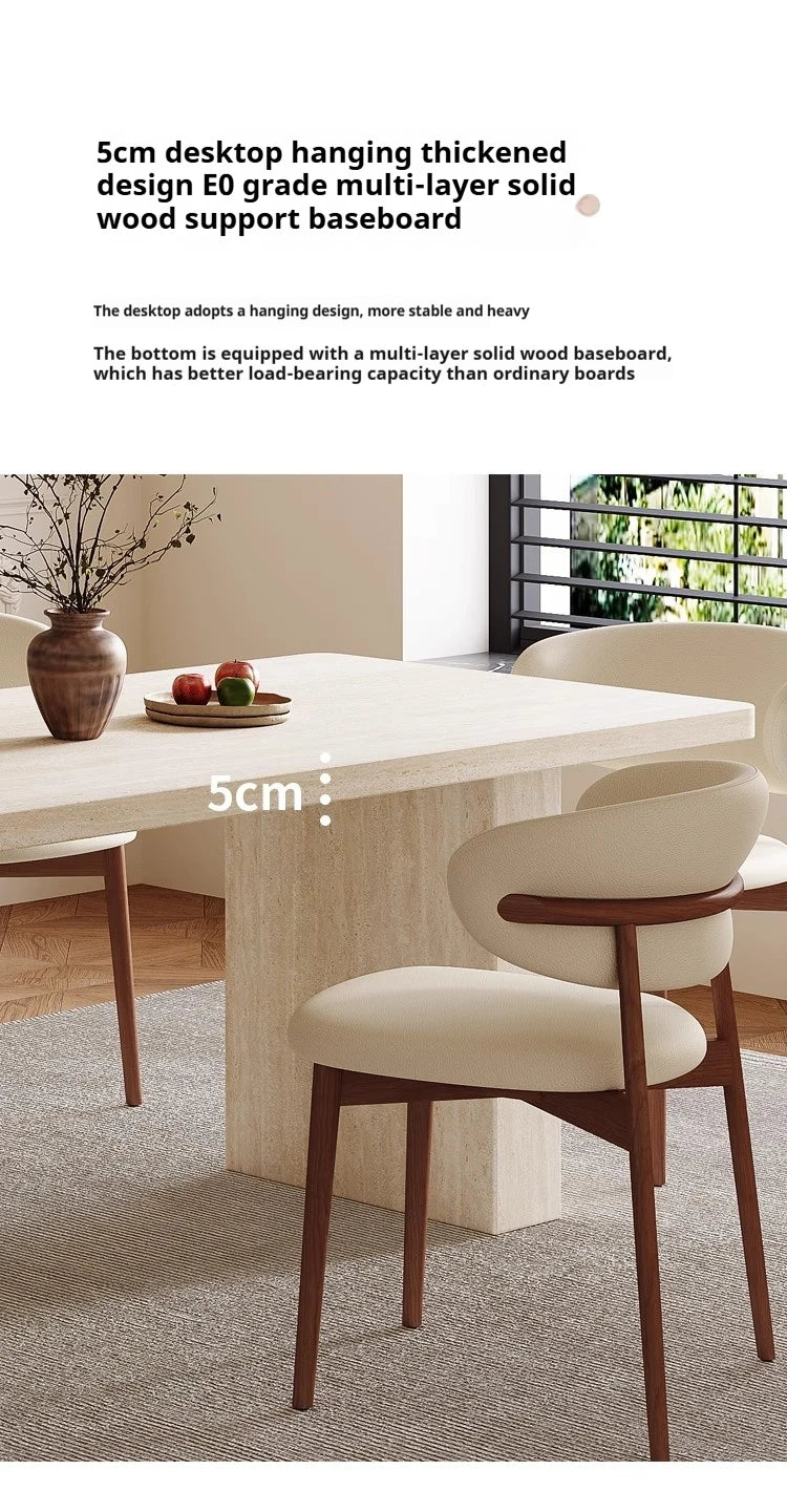 Luxury Travertine Pattern Stone Dining Table, Cream Mid-Century Style for Small Space, Stain & Heat Resistant, Customizable