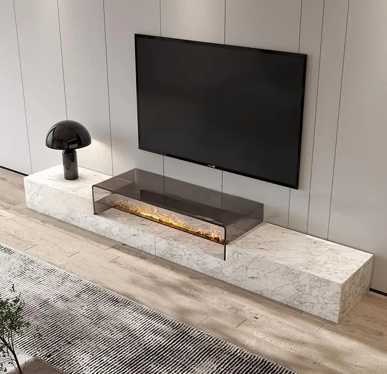 Any Size Custom Italian Luxury Stone TV Console Modern Entertainment Wall Fireplace Waterproof Scratch Proof EO Certified Living