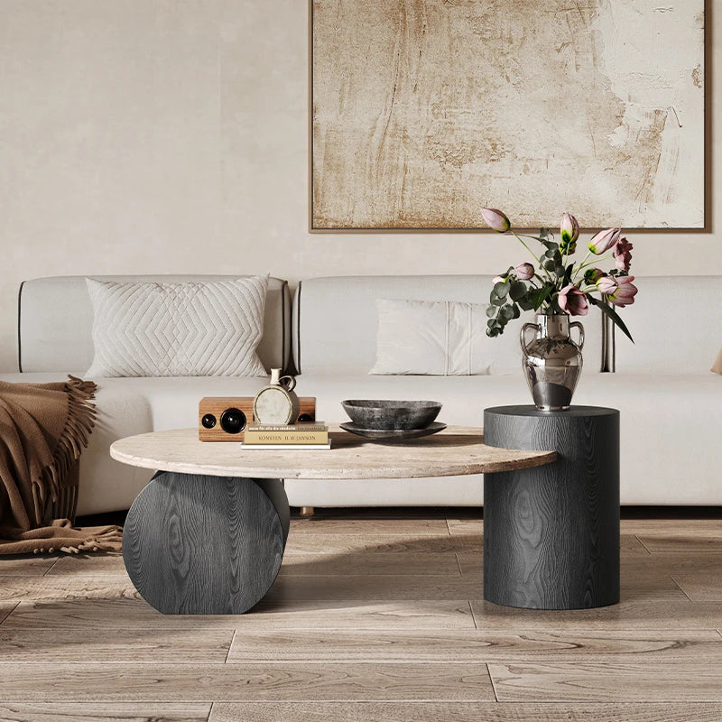 Stone Italian Side Table Nordic Natural Travertine Unique Wood Coffee Table Round Stone Designer Stolik Kawowy Home Furniture