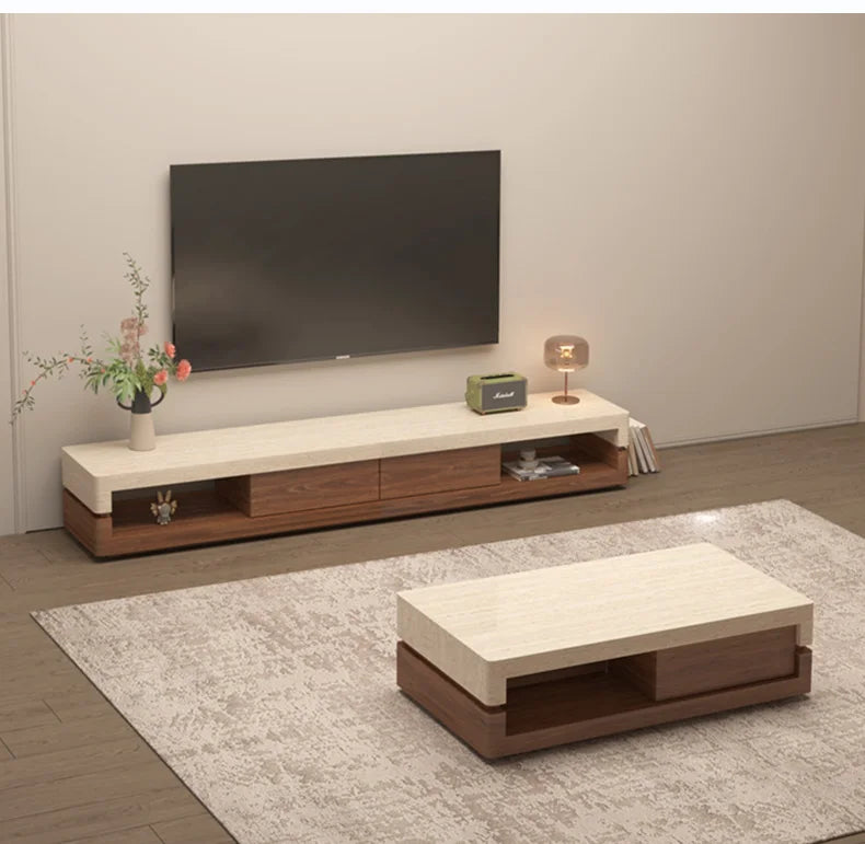 Any Size Custom Walnut Travertine Coffee Table Luxury Artisan Minimalist Heat Scratch Resistant Mansion Living Room Furniture