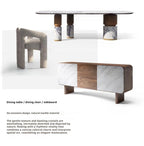 Natural Marble Dining Table with Walnut Base, Minimalist Luxury Villa Long Table, Eco-Friendly & Moisture-Proof, Customizable